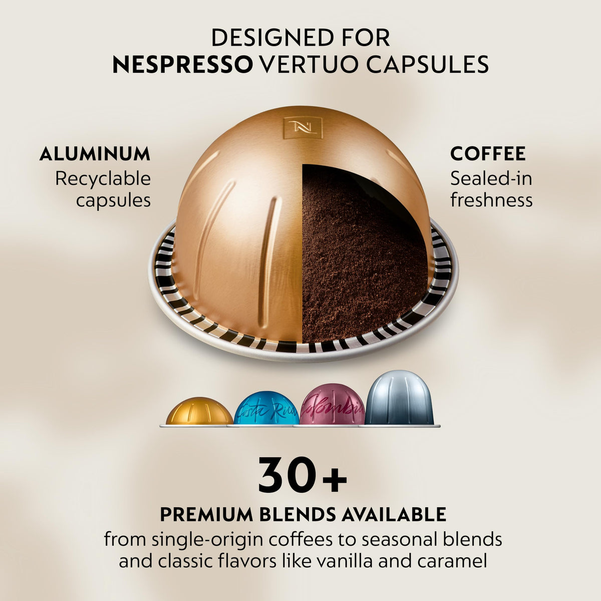 Nespresso Vertuo, Melozio Decaf, Medium Roast, 30-Count Espresso Pods