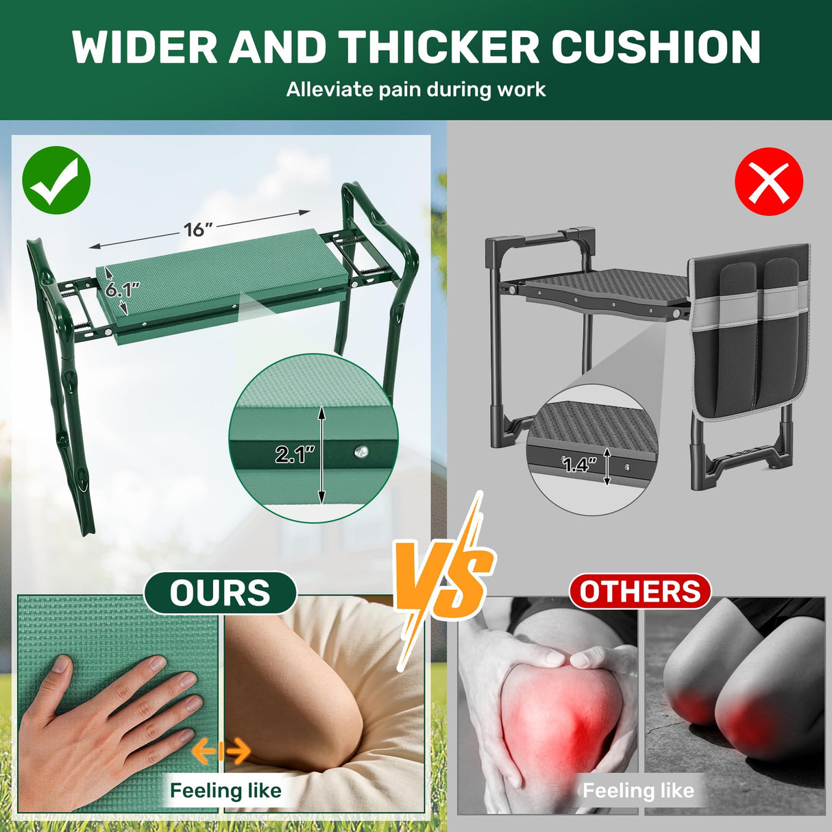 Zelurelle Garden Kneeler and Seat, 2-in-1 Gardening Kneeling Bench, Foldable Heavy Duty Garden Stool with Cushioned Pad, Gardening Gifts for Seniors Women -1PCS