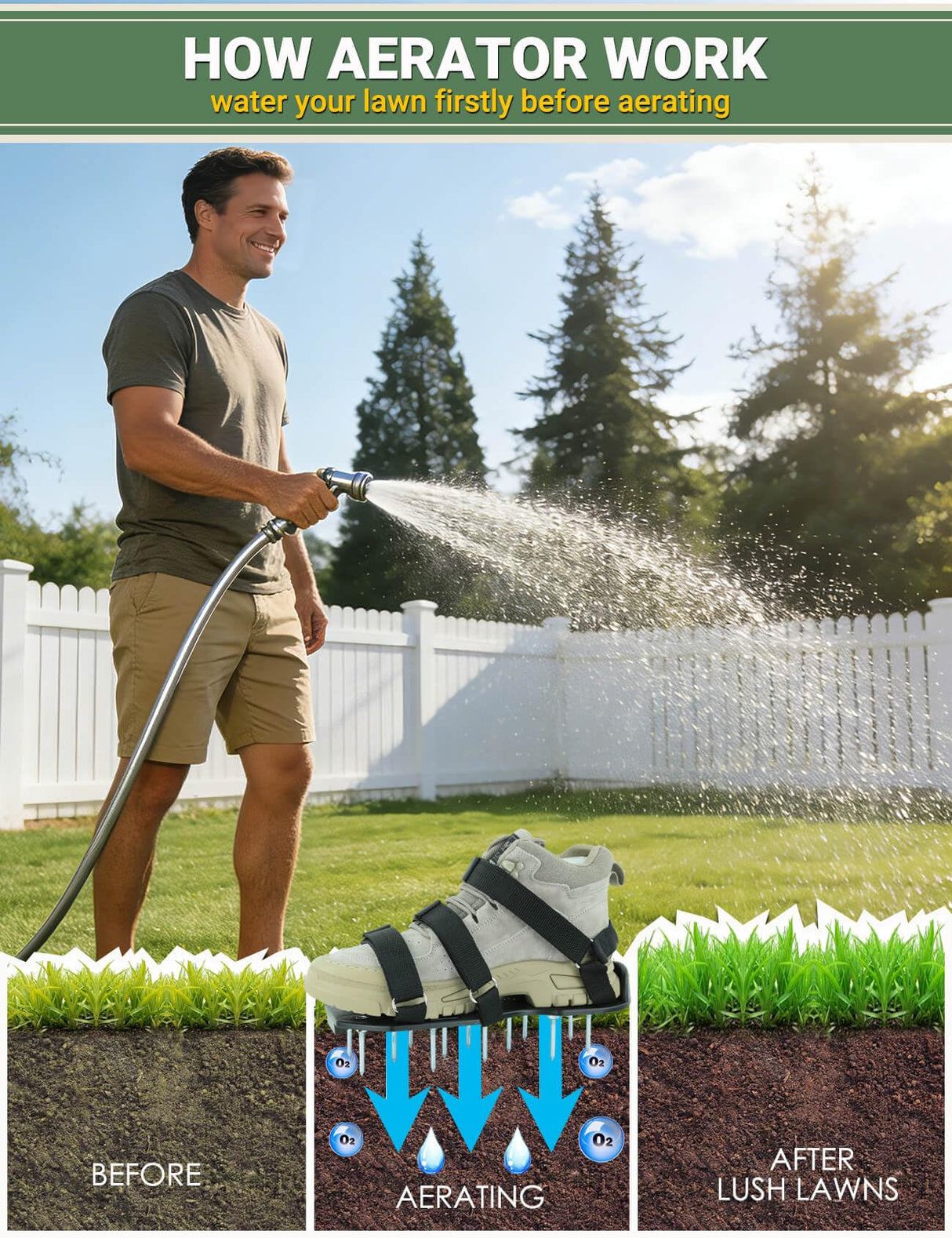 Lawn Aerator Shoes for Grass, Pre-Assembled Heavy Duty Aerator Lawn Tool with Hook and Loop Straps, One Size Fits All Spiked Shoes for Effectively Aerating Yard Garden Lawn Patio Soil, No Installation