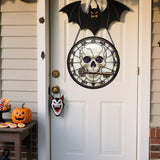 CRISGIF Stained Glass Window Hanging - Halloween Scary Skull Suncatcher for Doors Garden Home Spooky Purple Skeleton Key Sun Catchers Gothic Decor Horror Gifts for Women Men Friend Boy Girl 6.3 in