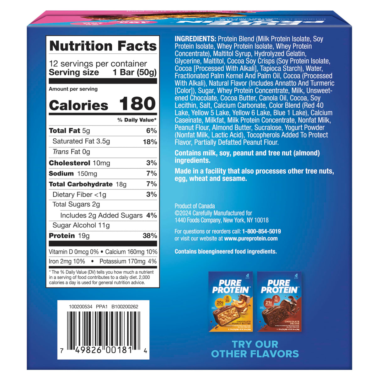 Pure Protein Bars, High Protein, Nutritious Snacks to Support Energy, Low Sugar, Gluten Free, Brookie, 1.76oz, 12 Count (Packaging May Vary)