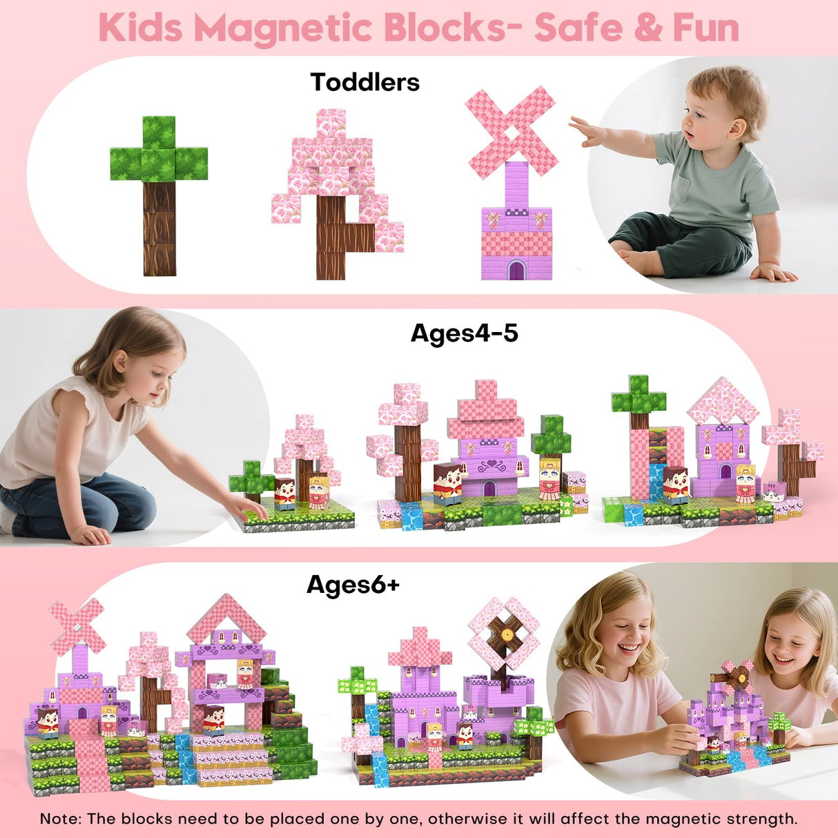 Gryxpox Magnetic Blocks, Magnetic Building Blocks 100pcs, STEM Sensory Toys with Princess Castle Build–Creative Magnet Tiles for Toddlers Ages 3+, Boys & Girls–Christmas Birthday Party Kids Gifts