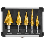 IRONANT Step Drill Bits, 5PCS Spiral Grooved HSS Titanium Step Drill Bit Set, 50 Sizes High Speed Steel Step Bits for Metal with Aluminum Case