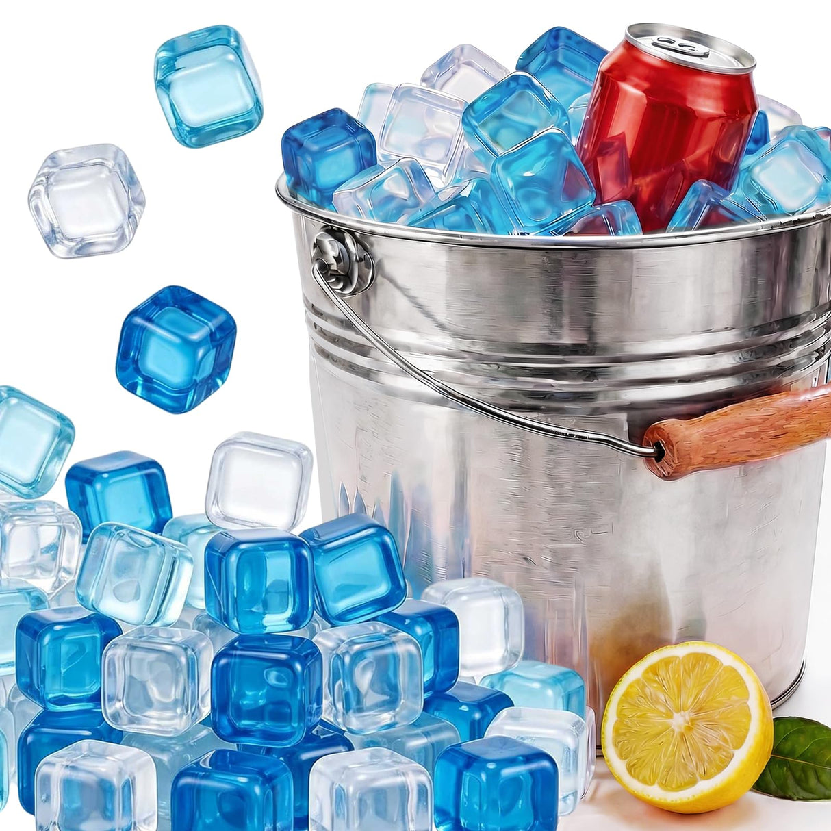 10lb Reusable Ice Cubes, Plastic Cubed Ice Reusable, Non Melting Refreezable Cubes for Chilling Drinks Coolers Bath Camping Party