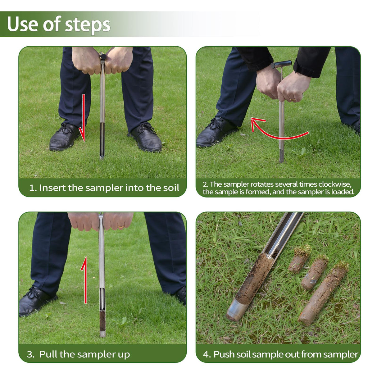 Soil Probe 16 Inch with 2 Bags, Soil Sample Probe with Ejector for Lawn House Plants, T-Handle Soil Sampler Probe Rod, Stainless Steel Soil Test Kits Tool for Soil Sampling