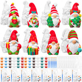 PullCrease 8 Pcs Christmas Ceramics Gnome to Paint Ready to Painting Your Own Gnome Statues DIY Unpainted Ceramics Paintable Figurines Kit Crafts with Brush Palette for Boys Girls