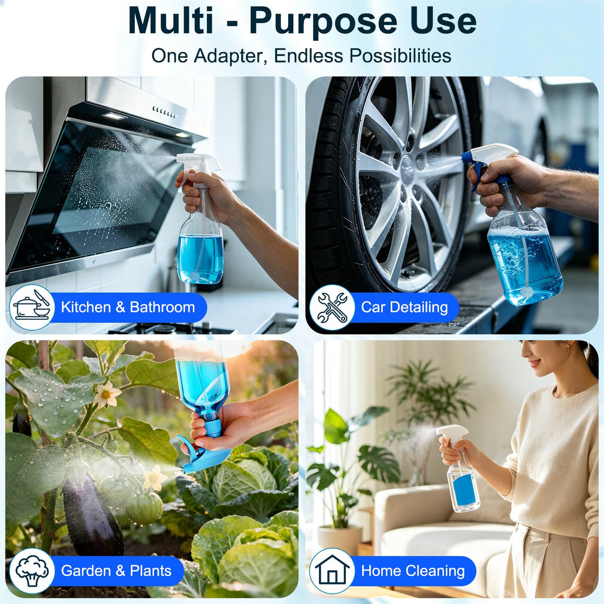 Flexible 360° Spray Bottle Adapter with Weighted Tube, Universal Fit Sprayer Nozzle Replacement for Upside Down Spraying, Flexible Dip Tube Attachments for Car Detailing & Cleaning (5 Pack)