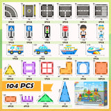 IGIVI 104 PCS Magnetic Tiles Road Set, STEM Construction Toys for Kids Ages 3-5 5-7 4-8, Magnet Building Blocks for Toddler Toys Games, Christmas Birthday Gifts for 3+ Year Old Boys Girls