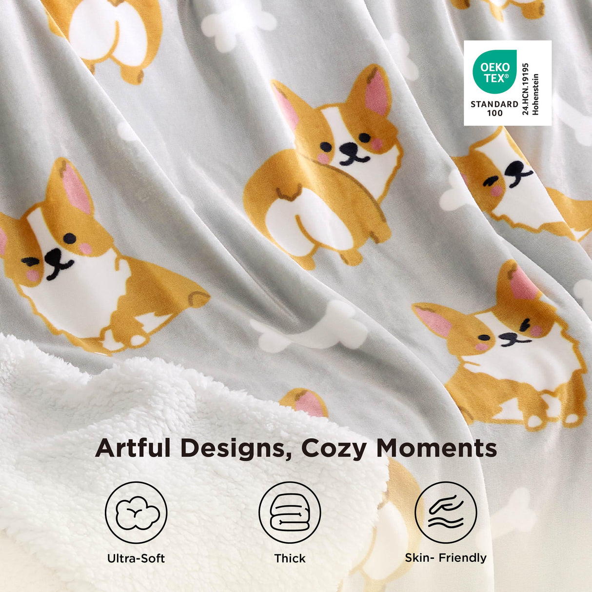 Bedsure Gentlesoft Corgi Blanket for Dog Lovers, Thick Warm Sherpa Throw Corgi Gifts for Women, Men, Kids, Teen Girls Boys, Teenage, Grandkids, Christmas Decor Winter Blanket with Dogs on it, 50"x60"