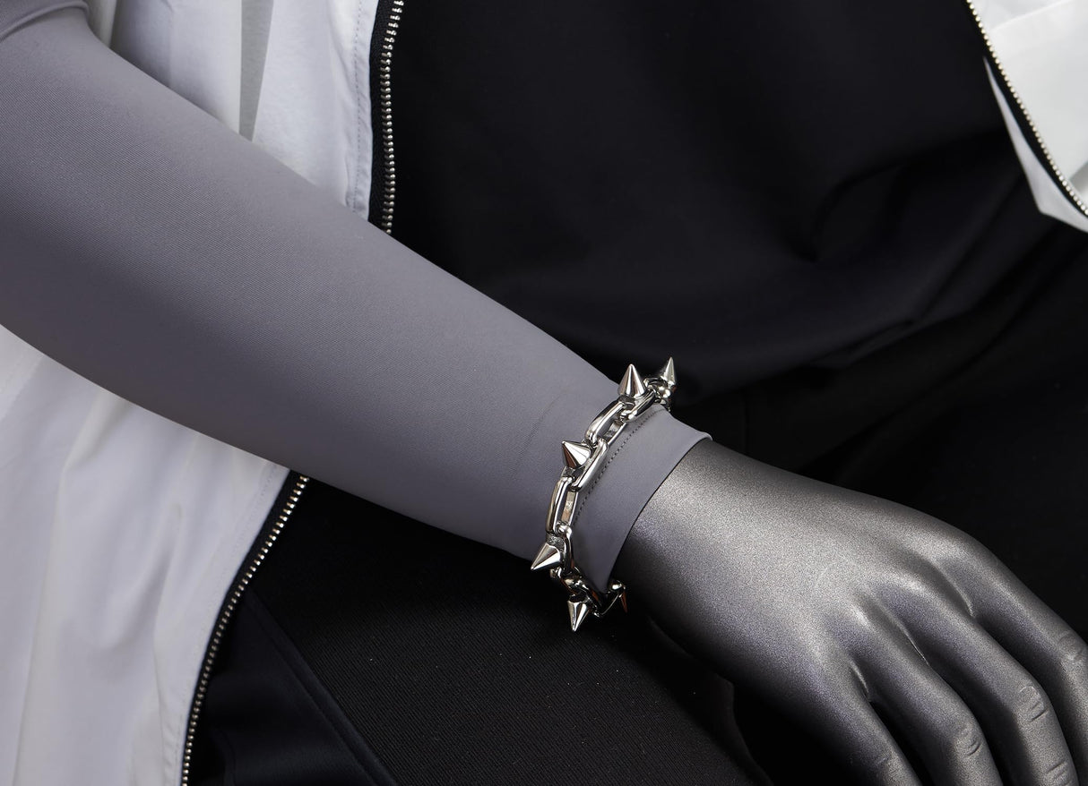 COOLSTEELANDBEYOND Men’s Stainless Steel Spiked Paperclip Link Bracelet With Lobster Clasp, Punk Rock Chain Wristband