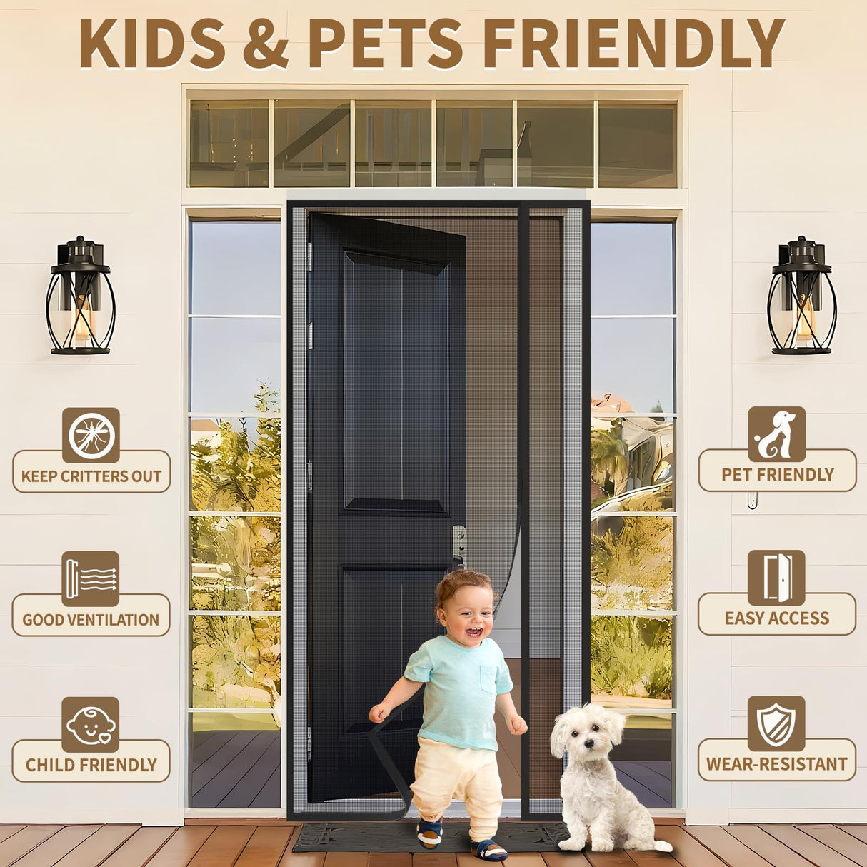Reversible Side Opening Magnetic Screen Door for Sliding & French Doors,Upgraded PETG Mesh Anti-Tearing, Heavy Duty & Strong Magnetic, Pet and Kid Friendly - Screen Door 74"x82"