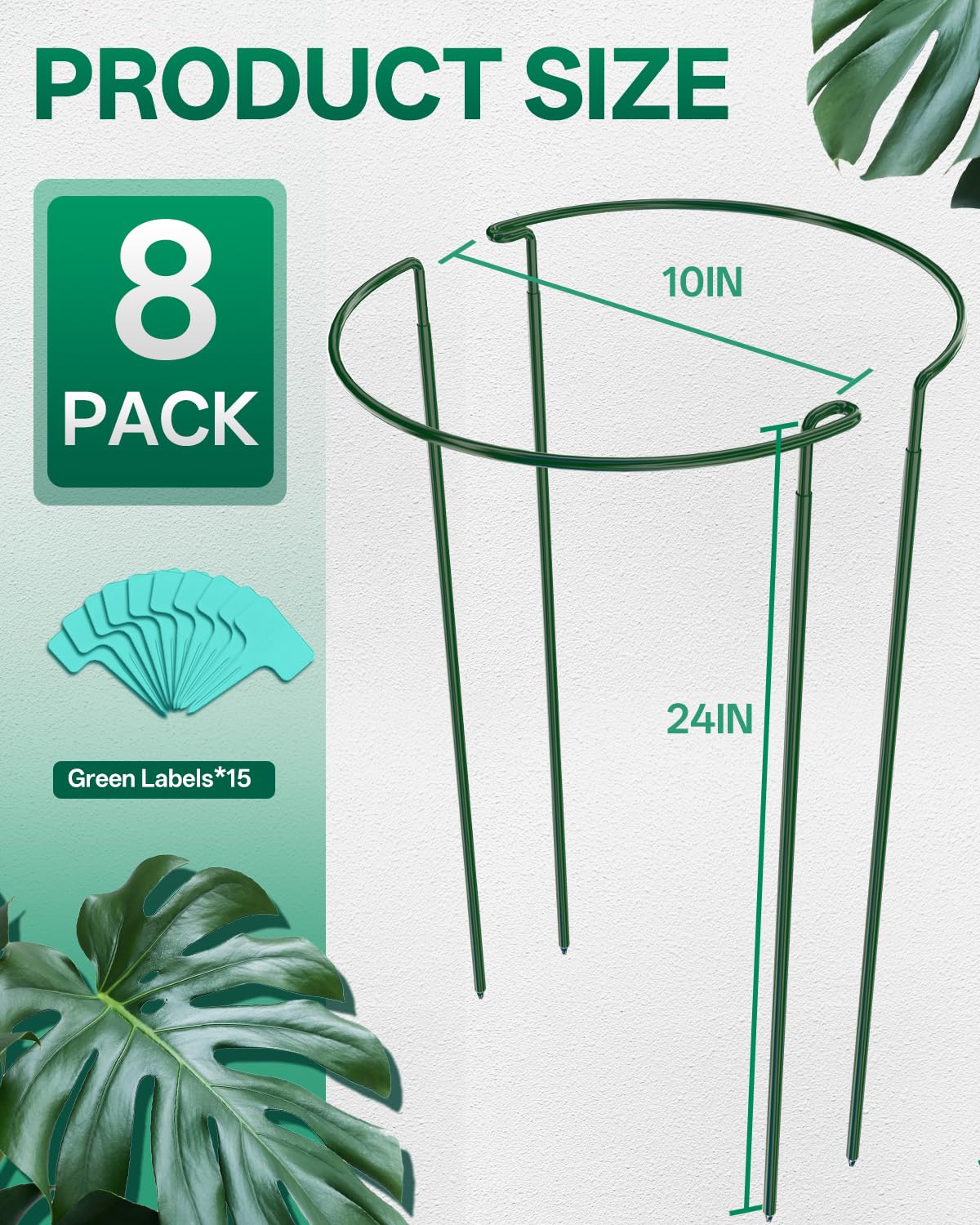 8 Pack 24 In Plant Support Stakes, Peony Cages And Supports with 15 Lables