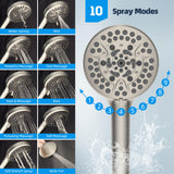 Hibbent All Metal CUPC Certified Shower Head, 10'' High Pressure Rainfall Shower Head, Handheld Showerhead Combo with 12'' Adjustable Extension Arm, 10-Spray, 71'' Hose, Shower Holder, Brushed Nickel