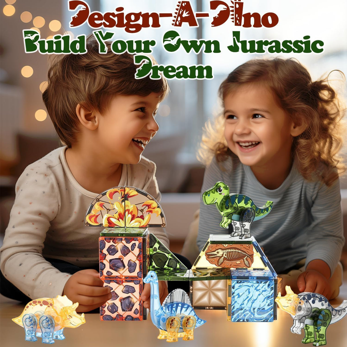 Little Pi Dinosaur Toys Magnetic Tiles, Building Blocks for Kids Ages 3+