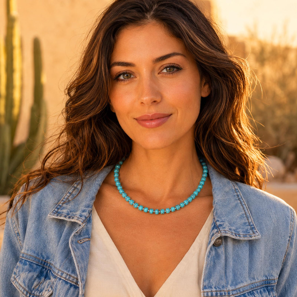 Sheplus 925 Sterling Silver Genuine Turquoise Beaded Necklace for Women