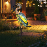 HONGLAND Solar Heron Metal Crane Statue Garden Heron Sculpture, Glass Outdoor Crane Yard Art Coastal Ocean Bird Decor 24 Inch Lawn Ornament for Backyard Porch Patio Decor（Green）