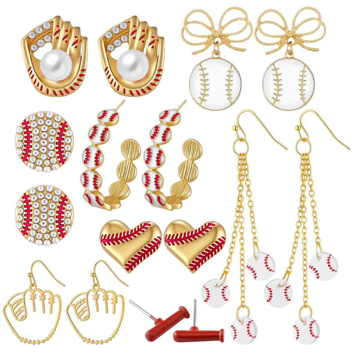Quelay 8 Pairs Sports Earrings for Women Ball Games,Baseball Earrings