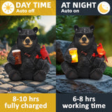 YHSOLAR Solar Black Bear Statue for Garden with Beer and Cardinals 6.3" Resin Garden Statues for Outside Yard Paito Porch Decor Birthday Gardening Gifts for Women Mother Sister Grandmother Wife