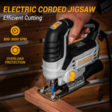 Jig Saw Corded: DEKOPRO Electric Jigsaw Tool Power Jig Saws for Woodworking, Wood Cutter Hand Tool with 6 Variable Speed, 4 Orbital Settings, ±45° Bevel Cutting, Tool-less Blade Quick Release