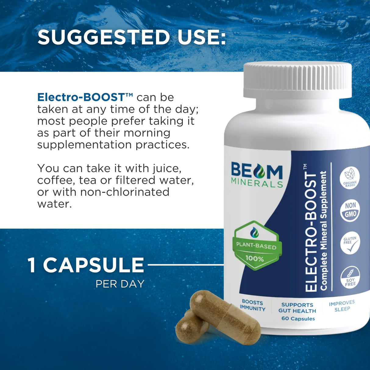 Beam Minerals Complete Multi-Mineral Capsules | Electro-Boost Plant-Based Electrolytes and Micronutrients for Men and Women | Help to Boost Immunity, Support Gut Health and Improve Sleep | 60 Capsules