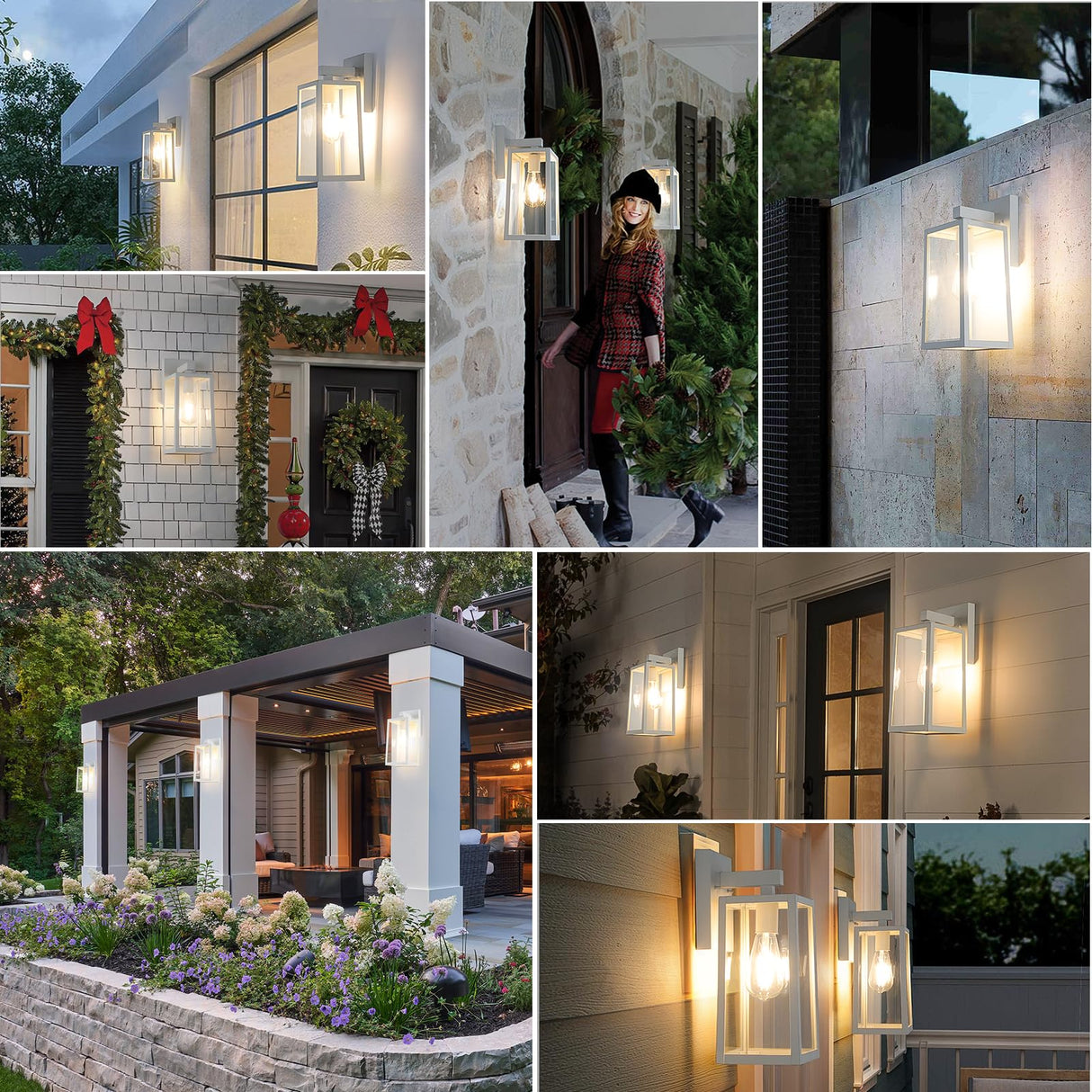 MAXvolador Outdoor Wall Sconce, Exterior Waterproof Lantern Light Fixtures, White Porch Light Toughened Glass, Anti-Rust E26 Patio Lighting, 2 Pack
