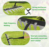 ATLRGISL Iron Weeding Rake with Wooden Long Handle 2.0, 8 Teeth Weed Puller Tool Heavy Duty, Manual Gardenia Weed Rake Tool for Yard, Lawn and Garden, 56Inch