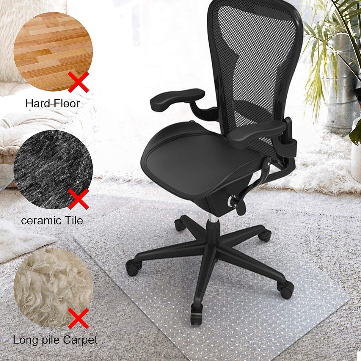 Azadx Clear Office Chair Mat for Low, Standard and No Pile Carpeted Floors, Plastic Computer Desk Chair Mat on Carpet for Easy Rolling, Durable Carpet Protector Mat (36 x 48'' Rectangle)