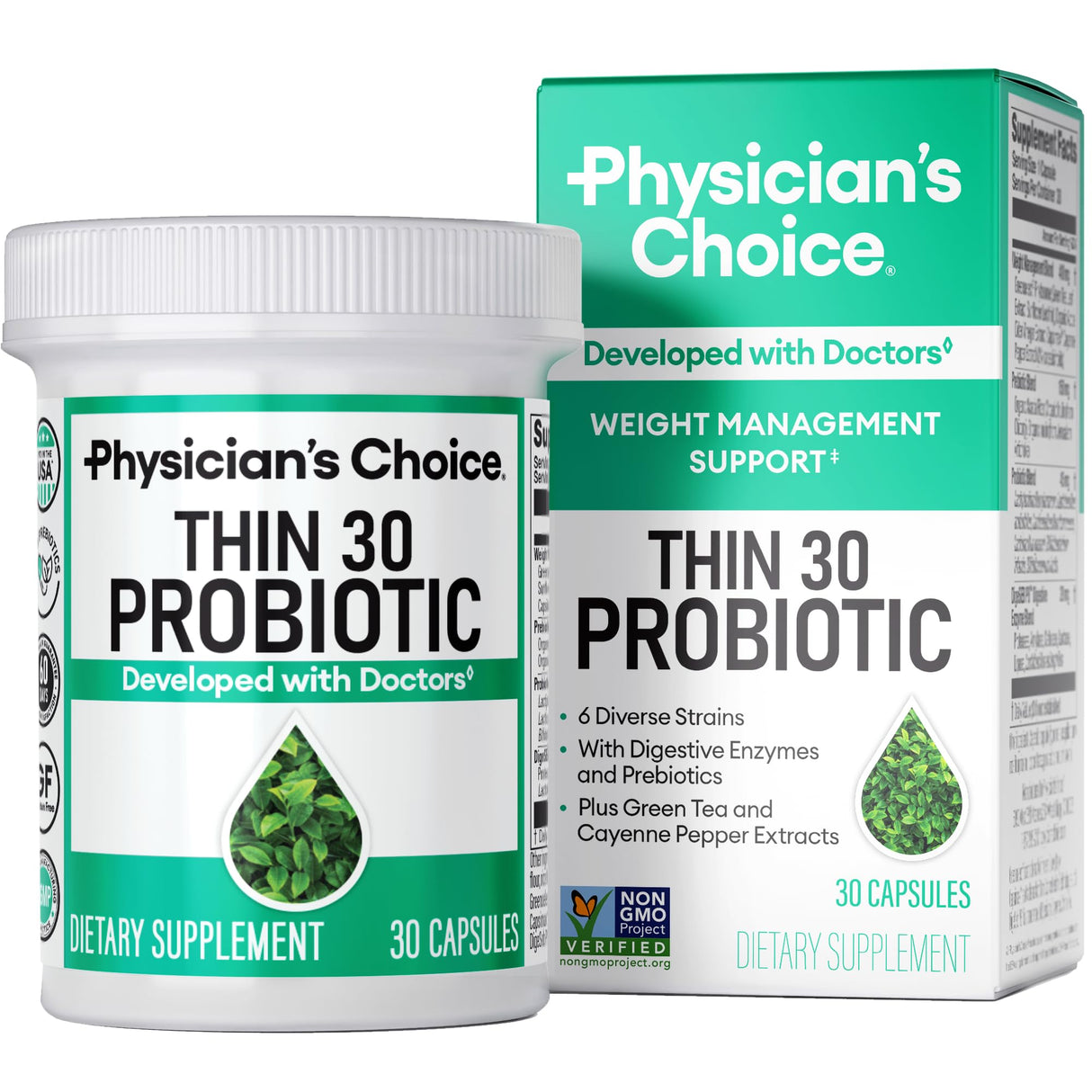 Physician's CHOICE Probiotics for Weight Management & Bloating - 6 Probiotic Strains - Prebiotics - Key ingredient Cayenne - Supports Gut Health - Weight Management for Women & Men - Green Tea - 30 CT