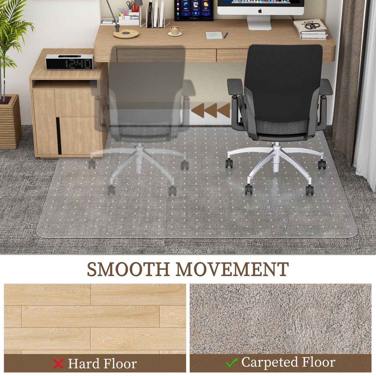 Naturei Chair Mat for Carpet, 36” x 48” Office Desk Floor Mat for Rolling Chairs, Easy Glide Floor Protector for Low Pile Carpet (Rectangle)