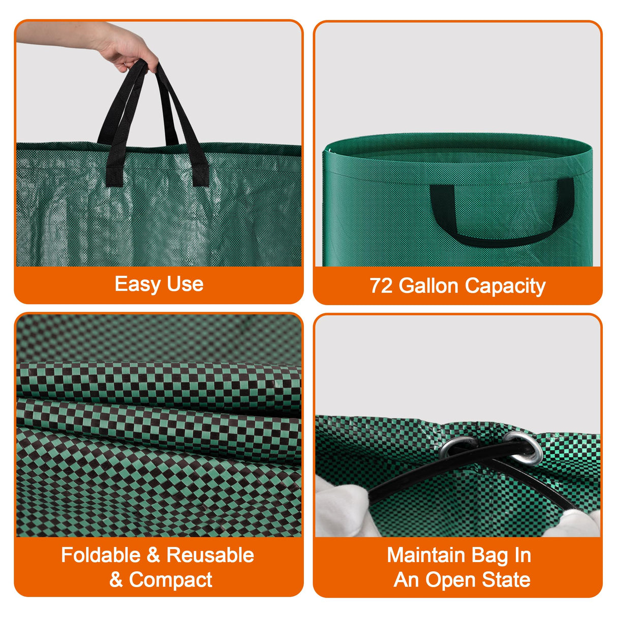 Kendo 72 Gallon Reusable Yard Bags, Heavy Duty 3 PCS Garden Leaf Bags with 4 Reinforced Handles for Fall Leaf Cleanup Grass Clippings Camping Trash