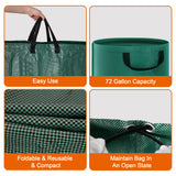 Kendo 72 Gallon Reusable Yard Bags, Heavy Duty 3 PCS Garden Leaf Bags with 4 Reinforced Handles for Fall Leaf Cleanup Grass Clippings Camping Trash