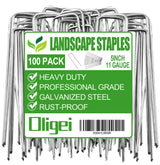 Oligei 100 Pack Garden Stakes, U-Shaped Tent Stakes, Galvanized Landscape Staples, Ground Stakes, for Landscaping Securing Weed Barrier Fabric, Irrigation Tubing, Holding Fence, Tarpaulin