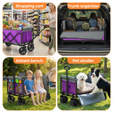 Holacamking Portable Collapsible Wagon Cart, Foldable Cart with Removable Side, Utility Groceries Wagon for Dogs Pets Camping Beach Shopping Sports Gardeing Fishing, Purple