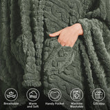 Dgsfmi Wearable Blanket Poncho Cape Wrap for Adult, Cozy Sherpa Fleece Pocketed Shawl TV Throw Blankets for Office and Lounge,Green