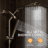Veken All Metal 10" Brushed Nickel Shower Head with Handheld, Luxurious Square High Pressure Double Rain Shower Heads with Power-wash Hand Held, Dual Detachable Rainfall Showerhead,Bathroom Upgrade