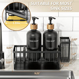 Cisily Kitchen Dish Soap Dispenser Set with 2 Pack 16.9oz Black Glass Bottle and Sponge Holder, Dish Soap Dispensers with Adjustable Sponge Holder, Vintage Hand and Dish Soap Dispensers Set