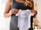 Hola Abuela Spanish Pregnancy Announcement Infant Bodysuit for Grandma - Abuelito Gift for New Baby Reveal! (White)