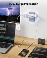 TROND Wall Outlet Extender 3 Pack - Surge Protector Outlet with 4 Grounded Sockets, 3 Way Angled Plug Adapter, 900J, Multiple Wall Splitter for Home Office Dorm Room Essentials, White