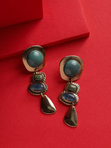 MINACHI Boho Teal Blue Color Block Gold-Tone Drop Earrings