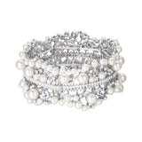 EVER FAITH Crystal Pearl Flower Bridal Stretch Bracelet for Women Bride