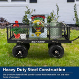 BILT HARD 10" Flat Free Tires Heavy Duty Garden Cart with 180° Rotating Handle and Removable Sides, 4 Cu.Ft 400 lbs Capacity Utility Steel Wagons for Outdoor