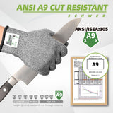 Schwer SlicePro ANSI A9 Cut Resistant Gloves, Food Grade Cutting Gloves for Kitchen Food Prep, Mandoline Gloves for Meat Cutting, Oyster Shucking, Fish Fillet Processing, PR1501-G, 2 Pairs, M