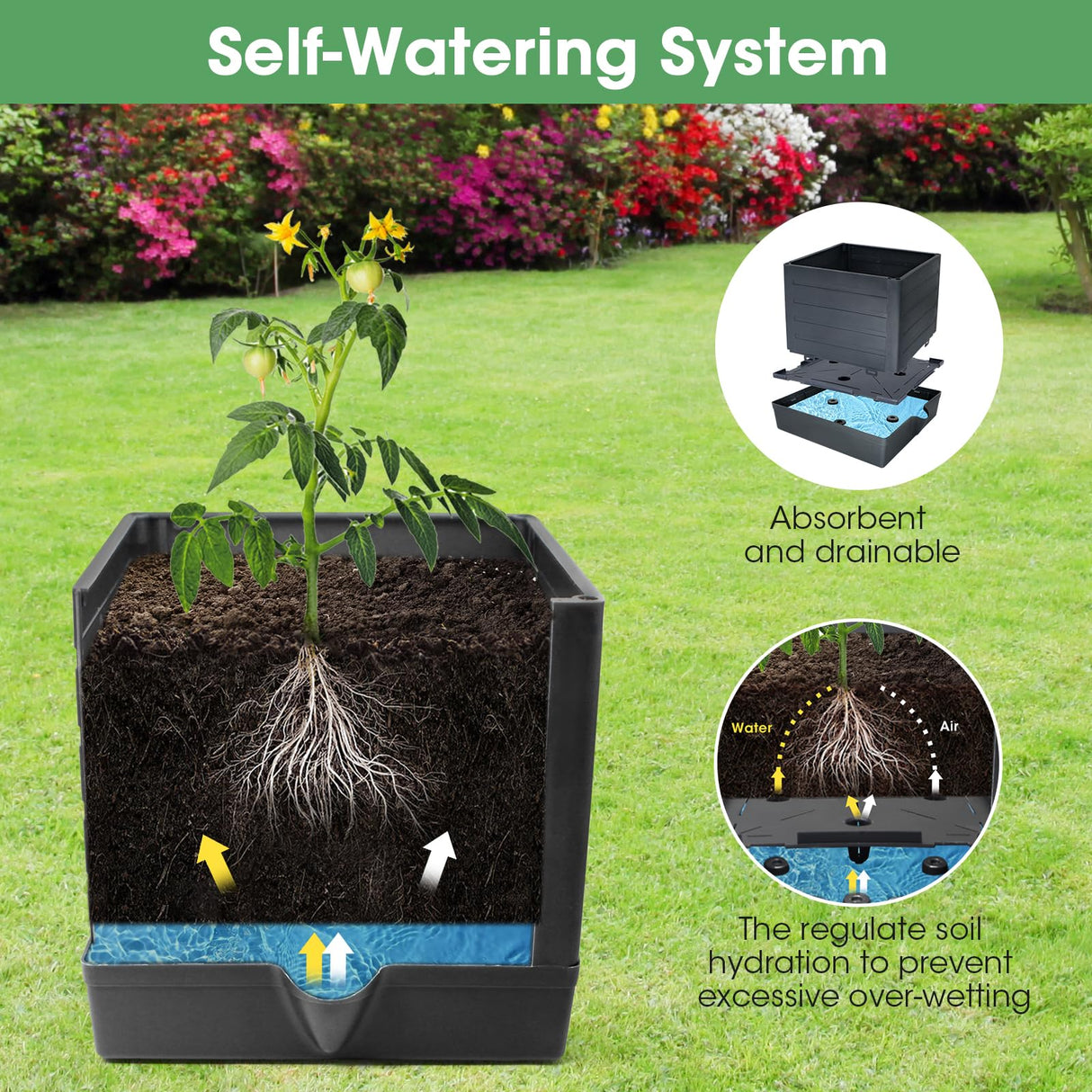MQUPIN Self Watering Tomato Planter with Trellis, 57" Raised Garden Bed for Climbing Vegetables Vine Flowers, Tomato Cage Plant Support for Indoor Outdoor Patio Greenhouse (1 Pack)