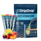 DripDrop Hydration Packets - Sunburst Variety Pack - Single Serve Electrolytes Powder Drink Mix - Lemon Lime, Strawberry, Peach, Black Cherry - Non-GMO, Gluten Free, Vegan - 16 Sticks