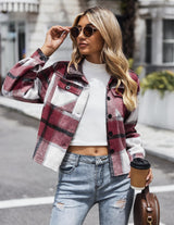 Zeagoo Women's Fashion Cropped Shacket Jacket Wool Blend Plaid Button Down Shirt Fall Christmas Jackets Coat