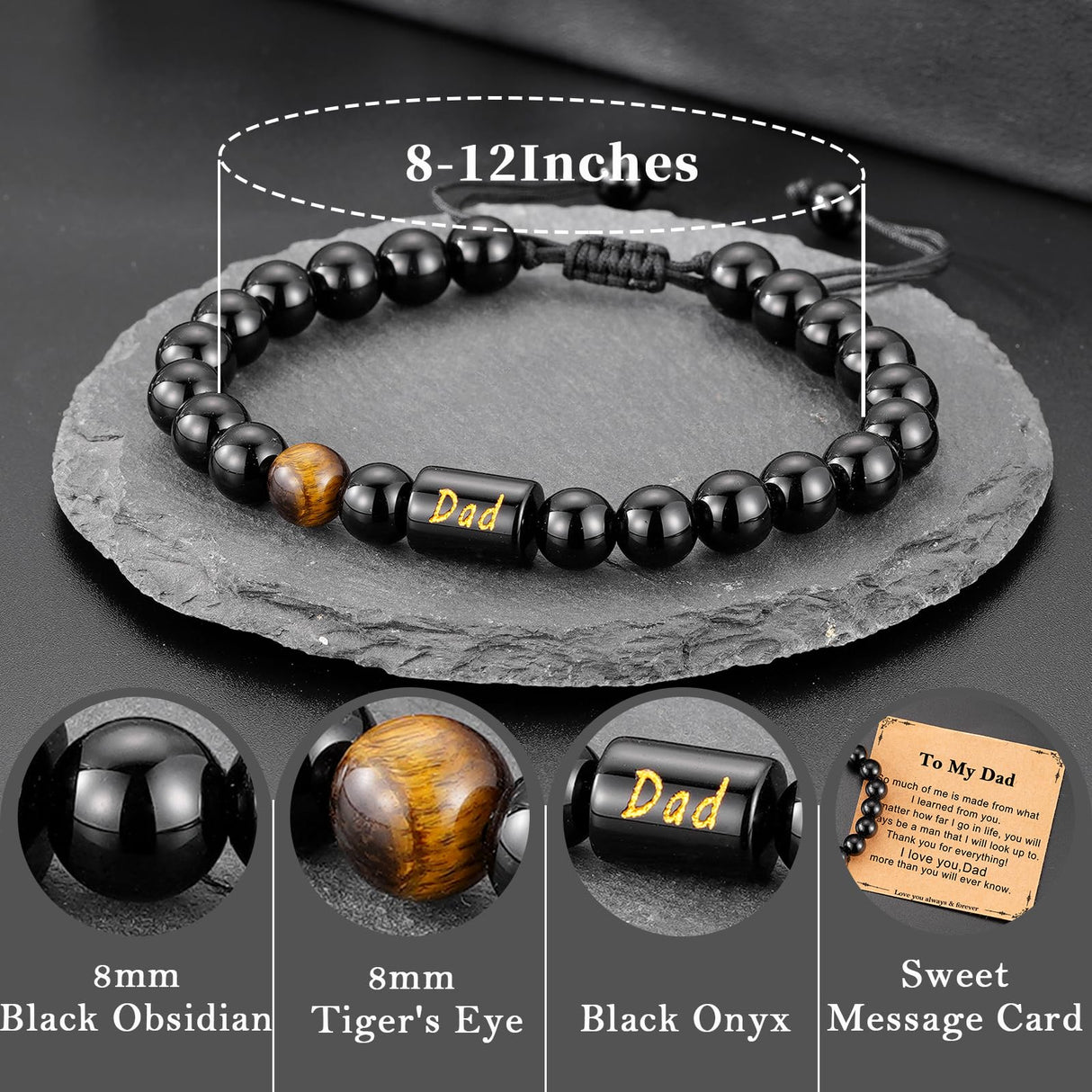Pavkki to My Dad Bracelet for Dad Fathers Gifts Day Birthday from Son Daughter Men Presents Beaded Jewelry Step Bonus Dad