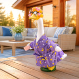 DECOHS 4 Pcs Bathrobe Porch Goose Outfit, Lawn Goose Statue Costume with Star and Moon Print, Yard Goose Bathrobe Curlers Glasses Cup Outfit for 23" Statue Patio Garden Decoration (Purple)