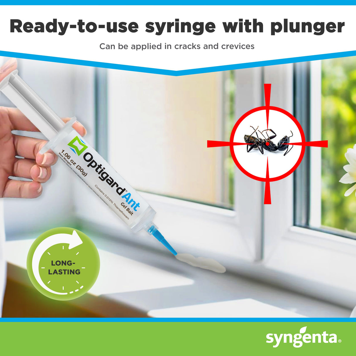 Optigard Ant Gel Bait, 4 Tubes x 30-Grams, 1 Plunger and 2 Application Tips, Effective Ant Bait, Formulated with 0.01% Thiamethoxam, Indoor and Outdoor Use, Ant Killer Gel for Most Major Ant Species