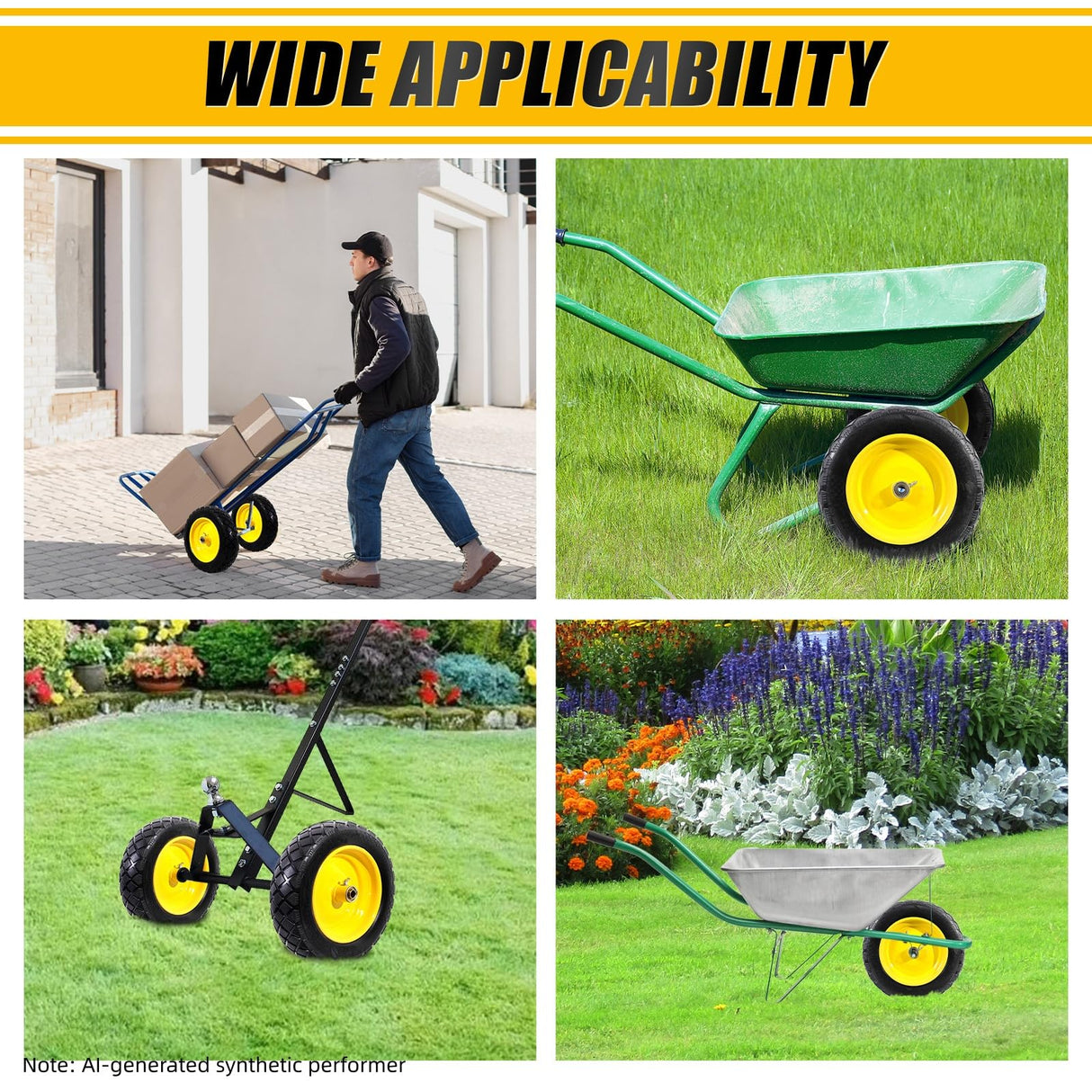 MZREXN 4.80/4.00-8" Wheelbarrow Tires, 15" Flat Free Tire and Wheel