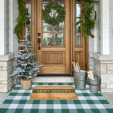 Christmas Outdoor Mat Buffalo Plaid Christmas Decor Rug Cotton Hand-Woven Layered Door Mats Washable Carpet for Front Porch, Kitchen, Farmhouse, Entryway